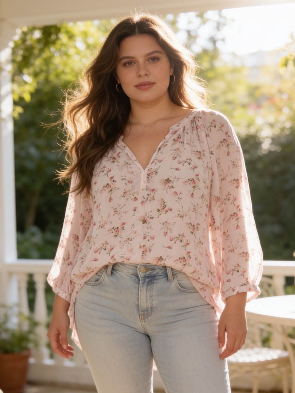 Cynthia Rowley Woman 2X Pink Floral Peasant Boho Rayon High Low Blouse